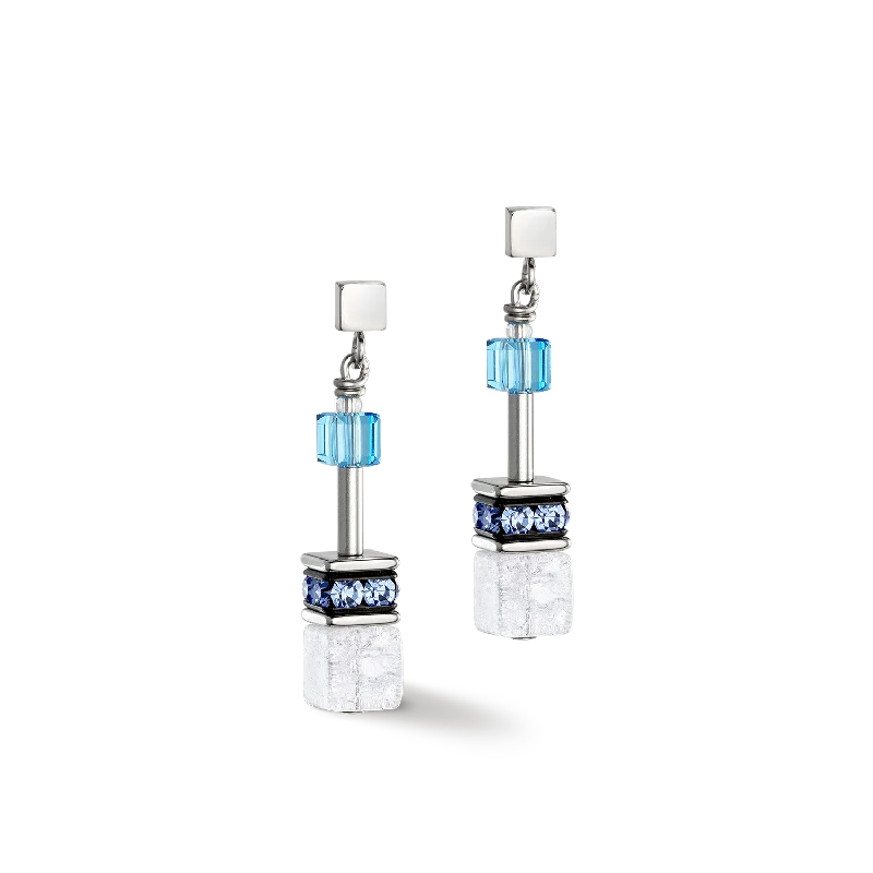 Floral earrings for women-GeoCUBE® Iconic Nature earrings blue white