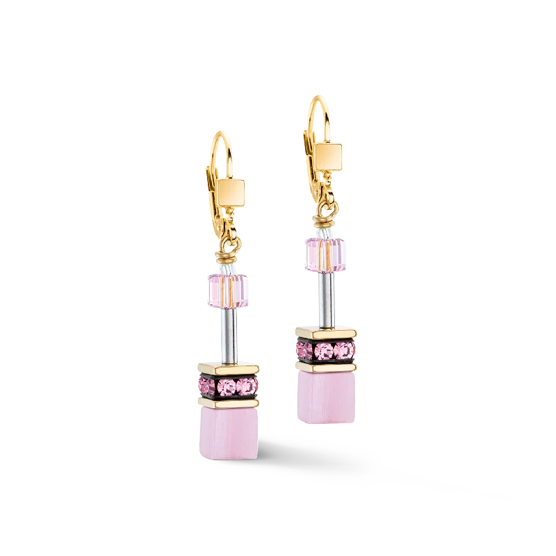 Small earrings for women-GeoCUBE® Iconic Mono Gold earrings pink