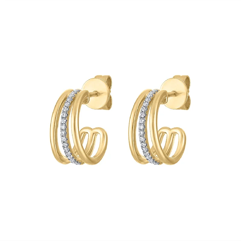 Custom earrings for women-14KT GOLD DIAMOND THREE LINE MINI HOOP EARRING