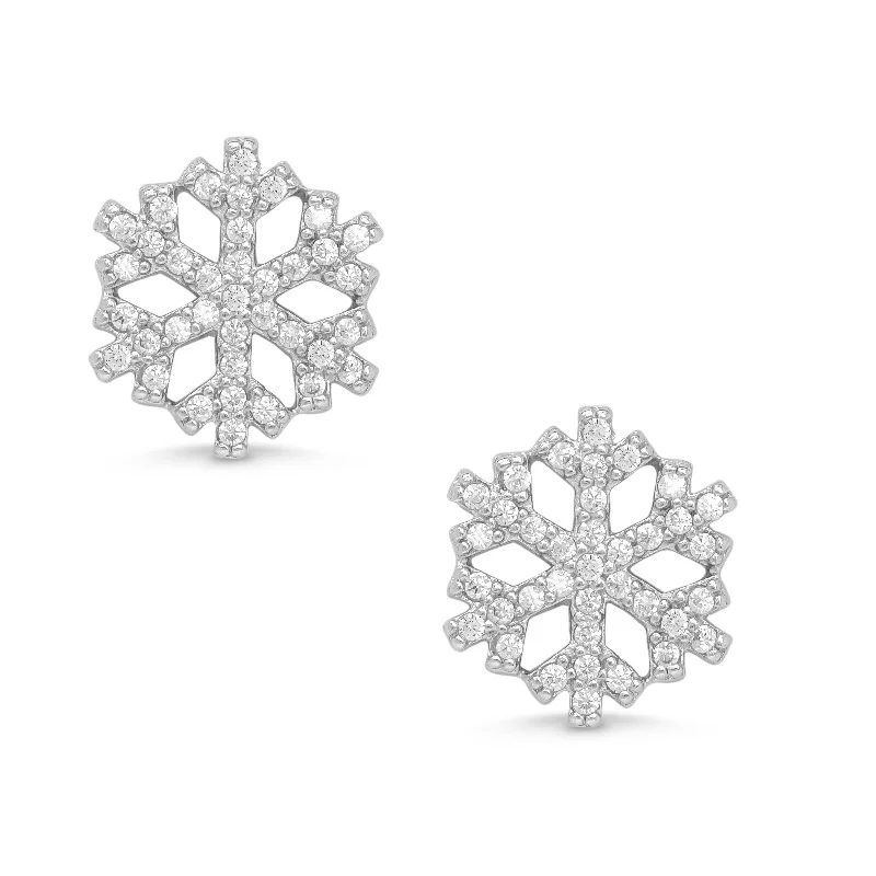 Vintage stud earrings for women-CZ Snowflake Earrings in Sterling Silver