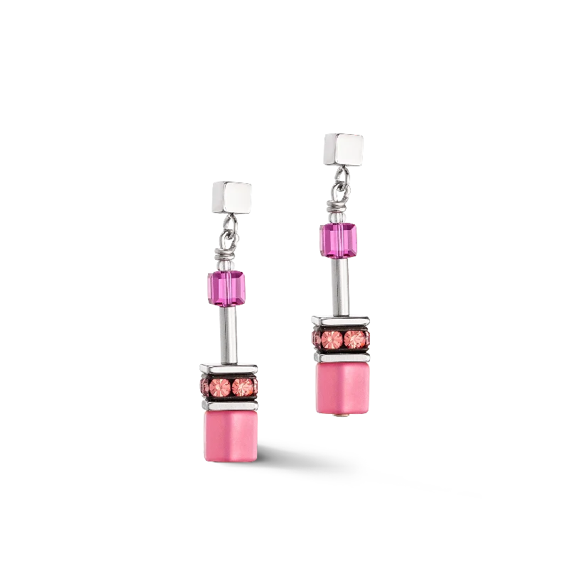 Classic earrings for women-GeoCUBE® Iconic earrings Viva Magenta