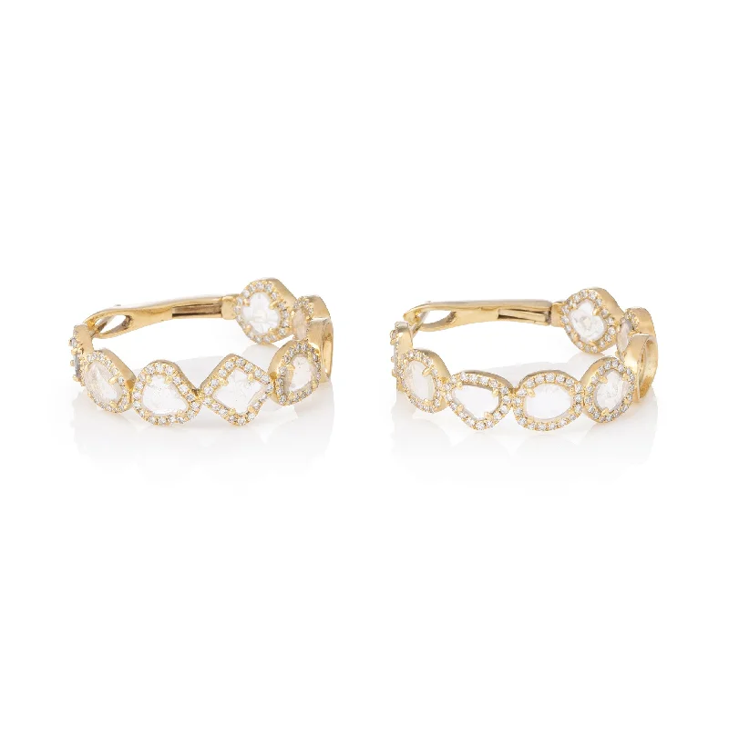 Drop earrings for women-Reflective Slice Diamond Hoops