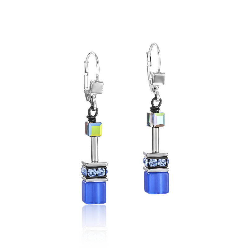 Modern earrings for women-GeoCUBE® Earrings cobalt blue