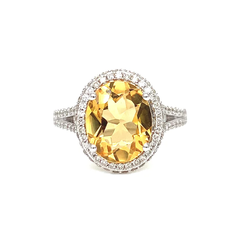 Simple gold engagement ring for women-10K White Gold Citrine with Diamonds Ring