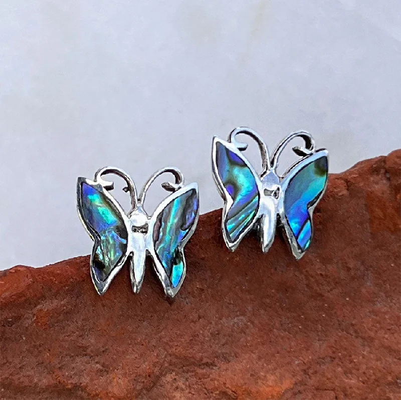 Butterfly earrings for women-Abalone Butterfly Studs - Sterling Silver, Indonesia