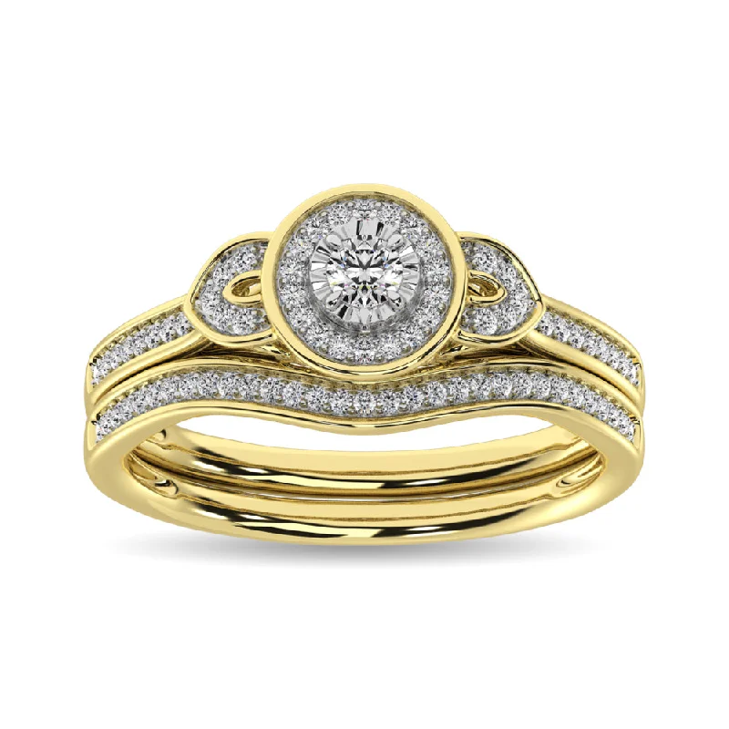 Engagement ring with sapphires for women-Diamond Bridal Ring 1/5 ct tw in Round-cut 10K Yellow Gold