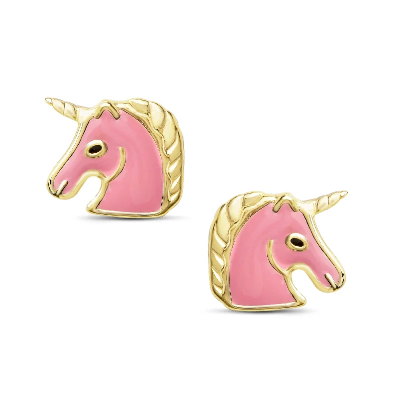 Fashion earrings for women-Unicorn Stud Earrings in Sterling Silver