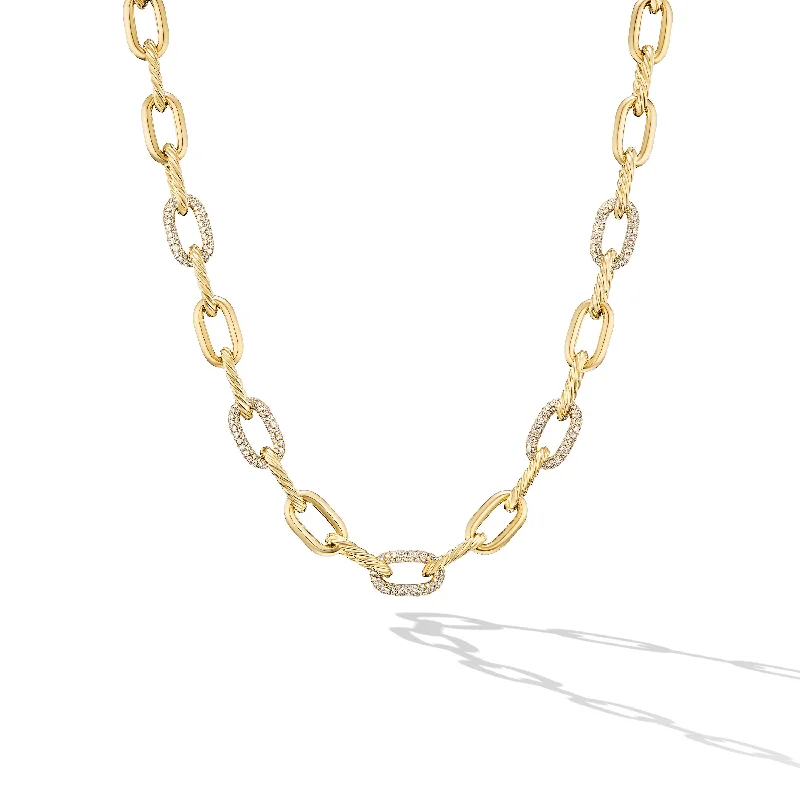 Rose gold necklace for women-DY Madison® Chain Necklace in 18K Yellow Gold with Diamonds\, 8.5mm