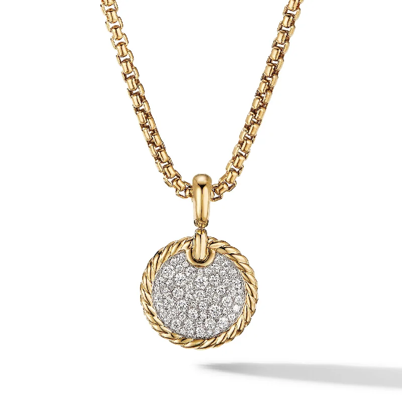 Butterfly necklace for women-DY Elements® Disc Pendant in 18K Yellow Gold with Diamonds\, 14mm