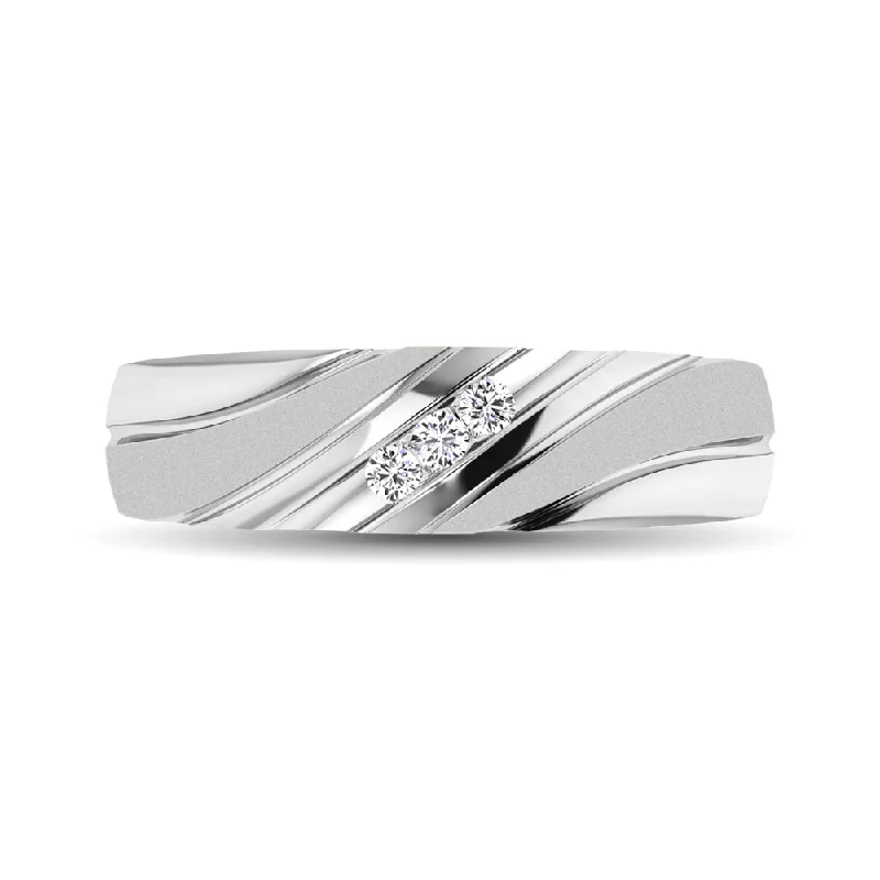 Engagement ring with a twisted band for women-Men's 1/10 Ctw. Diamond Slant Ring in 10K White Gold