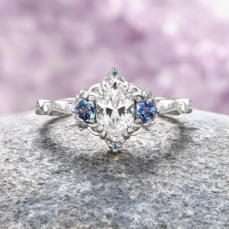 Marquise engagement ring for women-Esme Alexandrite & Diamond (cz) Ring- Sterling Silver