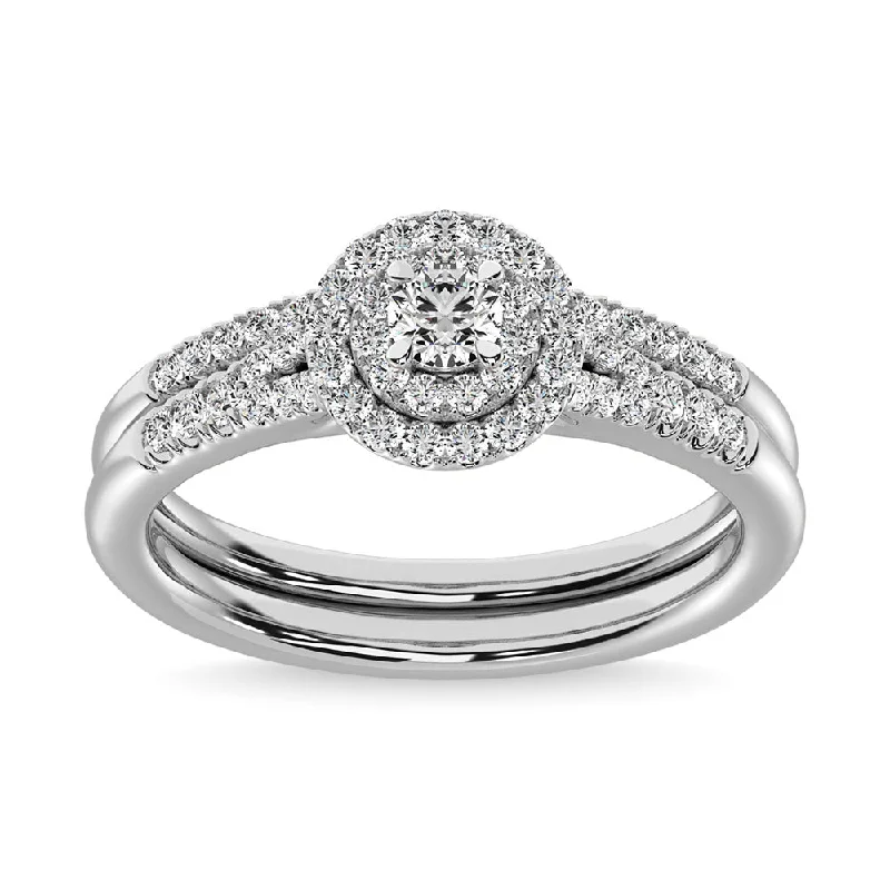 Unique engagement ring for women-10K White Gold 2/5 Ctw Diamond Bridal Ring