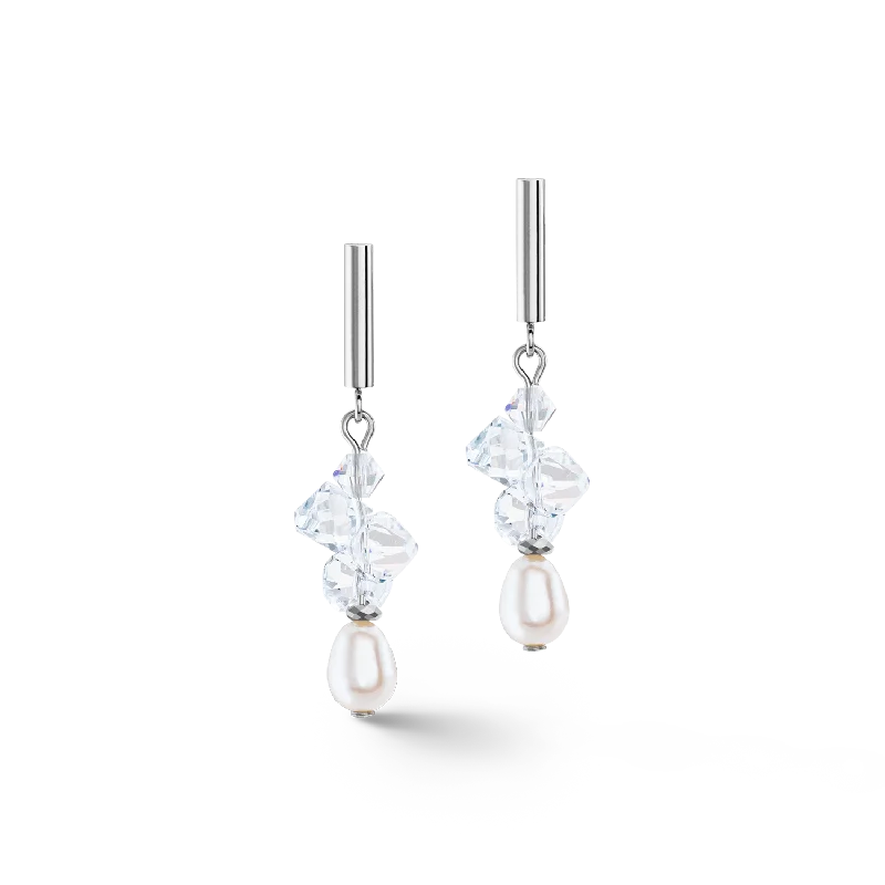 Luxurious earrings for women-Earrings Dancing Crystals & Pearls silver