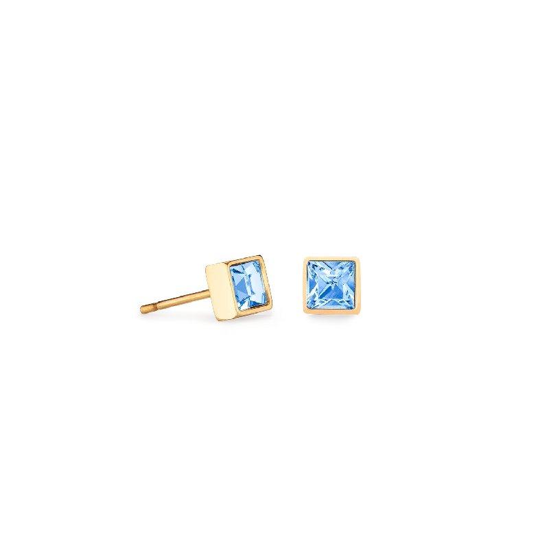 Swarovski crystal earrings for women-Brilliant Square small earrings gold pale blue