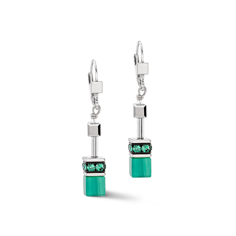 Butterfly earrings for women-GeoCUBE® Iconic earrings silver-green