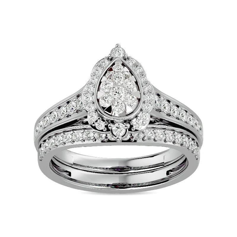 Silver engagement ring for women-Diamond 1 ct tw Bridal Ring in 14K White Gold