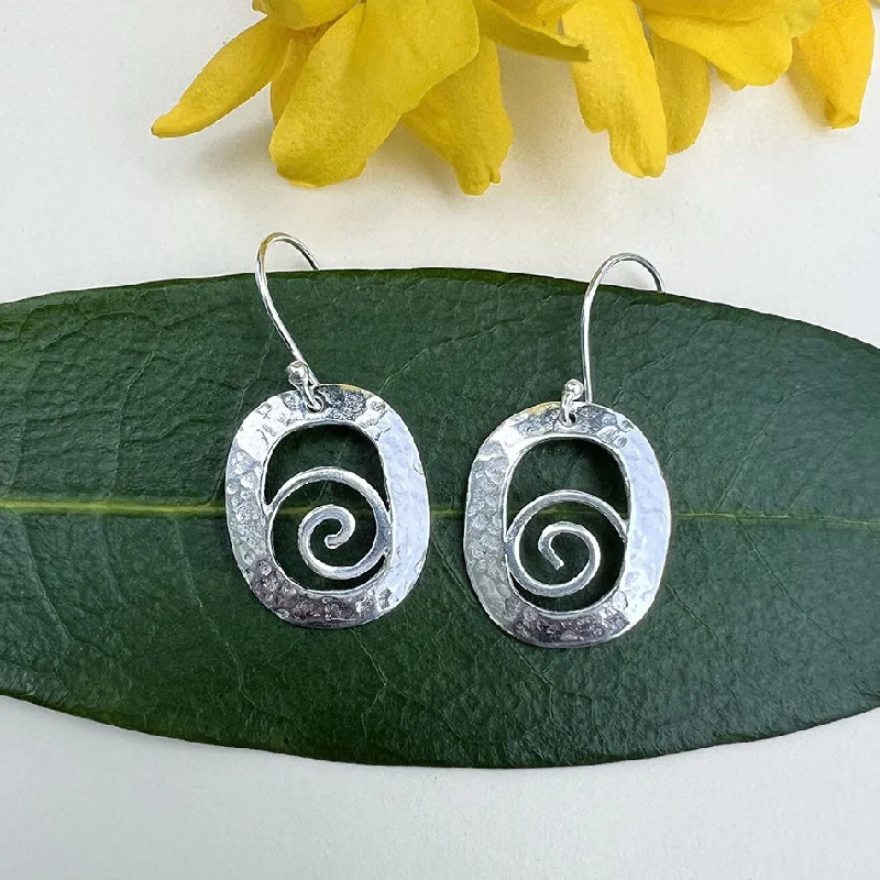 Glamorous earrings for women-Hammered Spiral Earrings - Sterling Silver, Indonesia