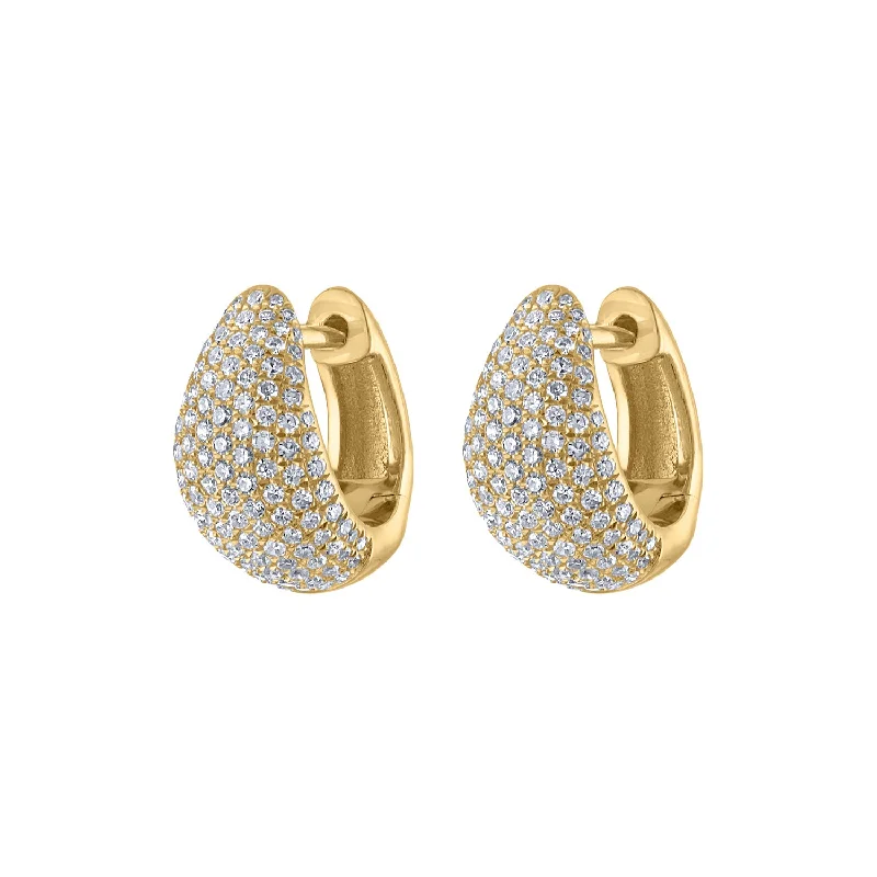 Multi-layer earrings for women-14KT GOLD PAVE DIAMOND TAPERED HUGGIE EARRING