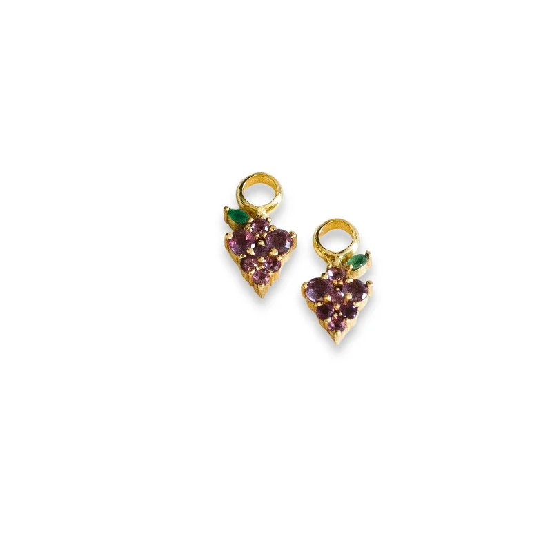 Heart-shaped diamond earrings for women-Grape Expections Charms on Simple Huggie Set