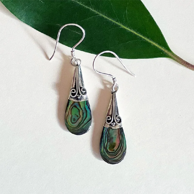 Trendy earrings for women-Abalone Filigree Teardrop Earrings - Sterling Silver, Indonesia