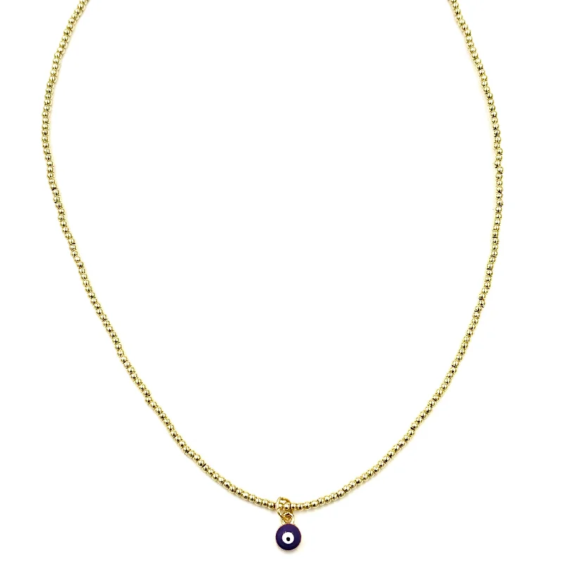 Double chain necklace for women-Ashley Gold Stainless Steel Gold Plated Enamel Purple Evil Eye Beaded Necklace