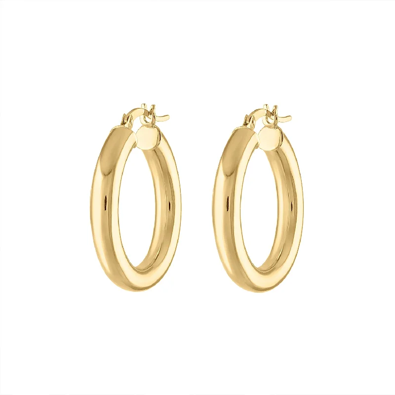 Vintage gold earrings for women-14KT GOLD SMALL THICK HOOP EARRING