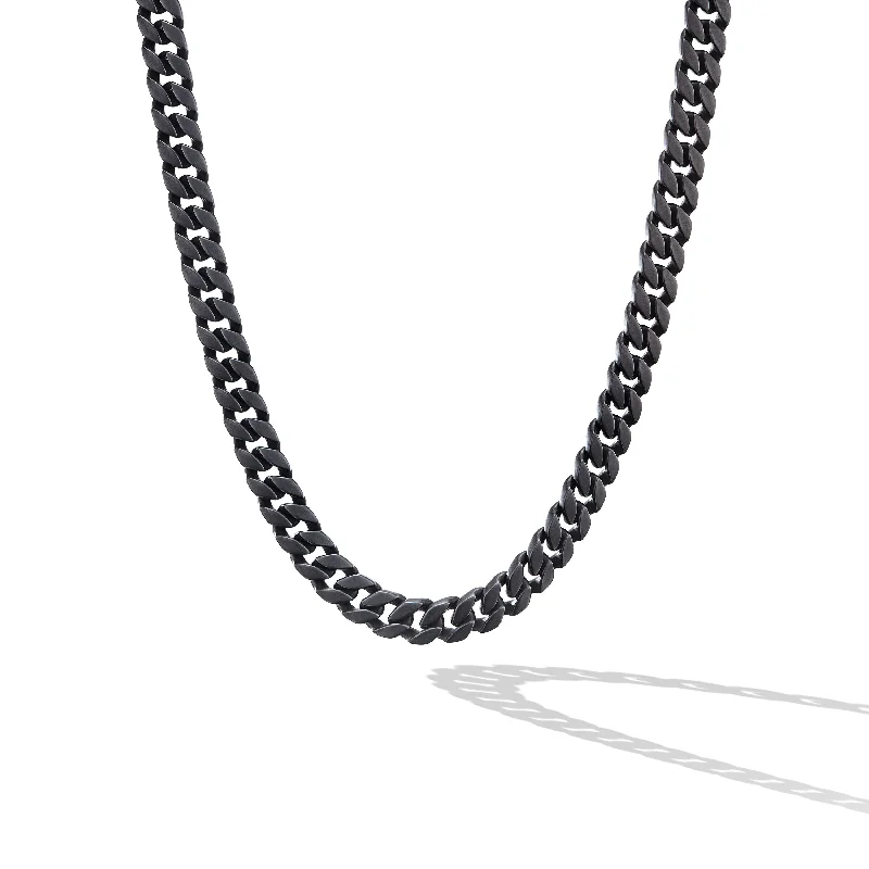 Choker with pendant for women-Curb Chain Necklace in Black Titanium\, 8mm