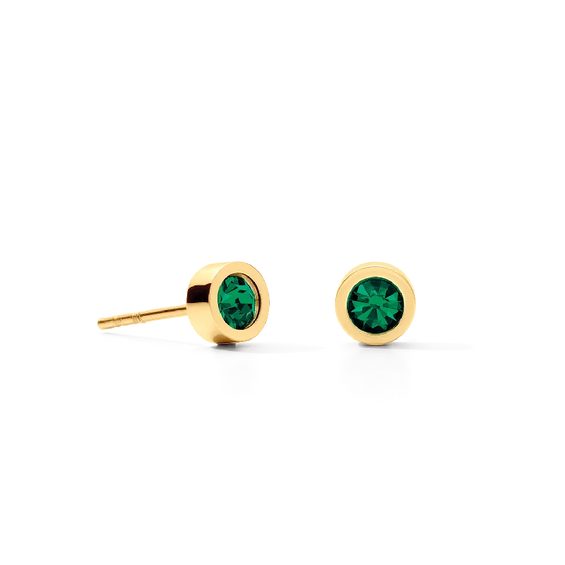 Fashionable earrings for women-Earrings Sparkling Dots gold-dark green