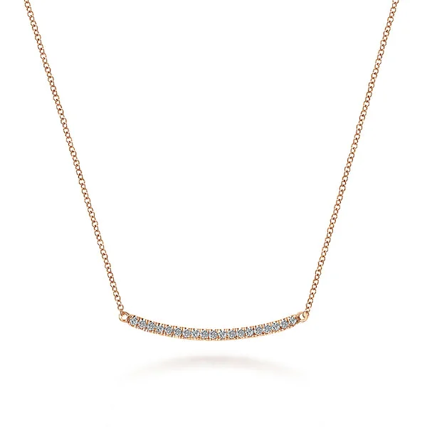 Silver gemstone necklace for women-18 inch 14K Rose Gold Diamond Pave Curved Bar Necklace