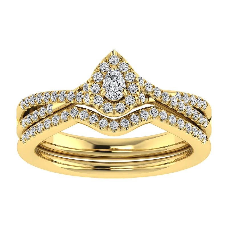 Solitaire engagement ring for women-Pear and Round Diamond 1/2 Ct.Tw. Bridal Ring in 10K Yellow Gold