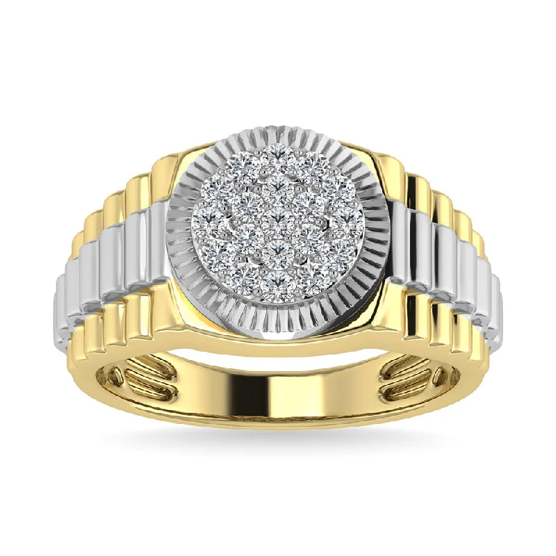 Engagement ring with filigree details for women-Diamond 1/2.Tw. Mens Rolex Ring in 10K Two Tone Gold