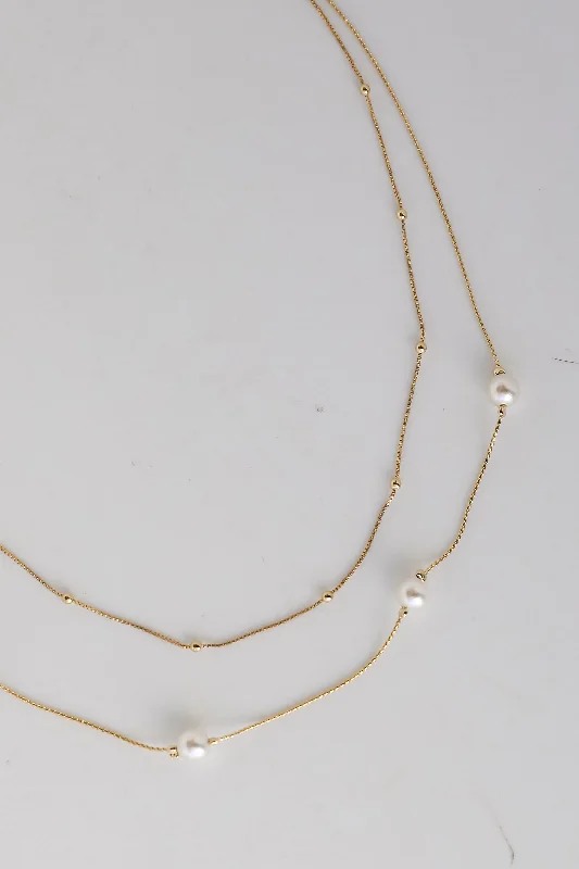 Birthstone pendant necklace for women-Brooke Gold Peal Layered Necklace