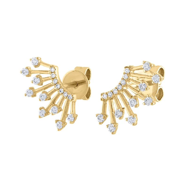 Huggie earrings for women-14KT GOLD DIAMOND SPIKE CURVE EARRING