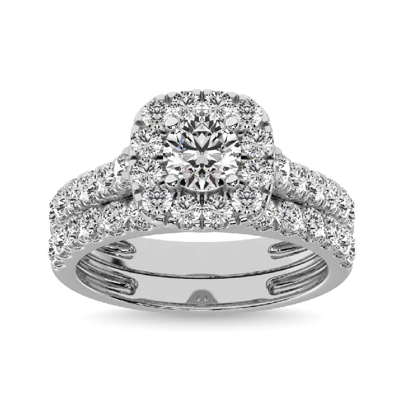 Custom-cut engagement ring for women-Diamond 2 ct tw Round Cut Halo Bridal Ring in 14K White Gold