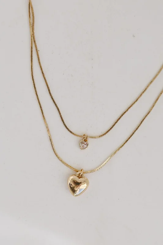 Unique necklace for women-Kinsley Gold Heart Layered Chain Necklace