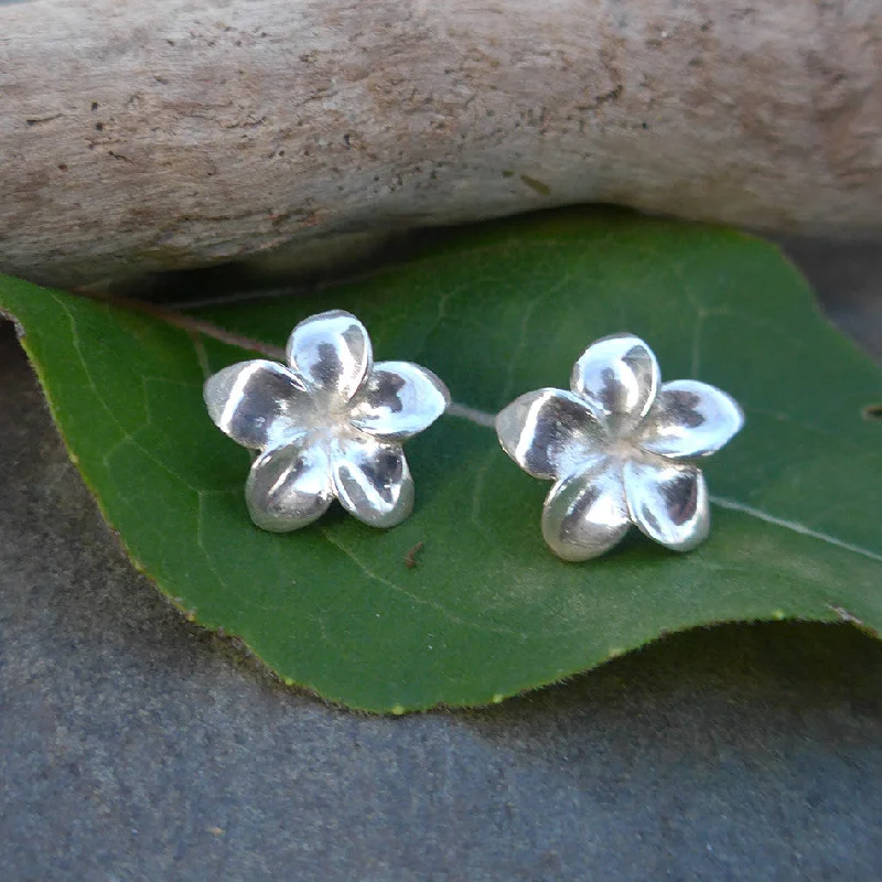 Gold dangle earrings for women-Elegant Flower Studs - Sterling Silver, Indonesia