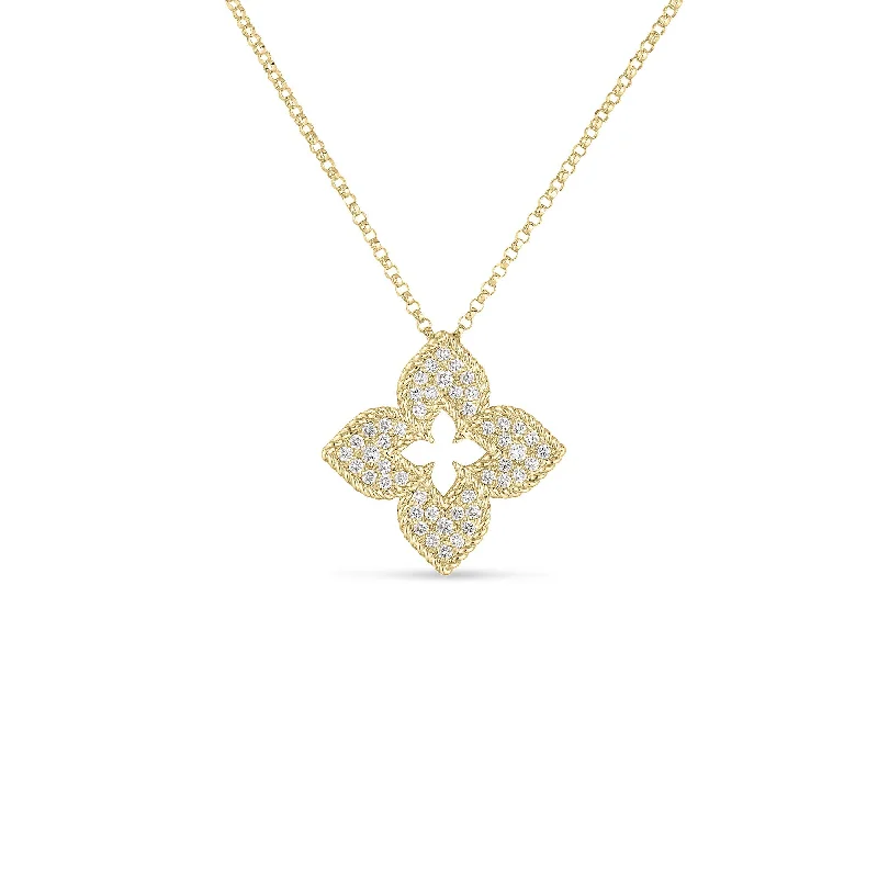 Gold necklace for women-18K YELLOW GOLD VENETIAN PRINCESS PAVE DIAMOND FLOWER NECKLACE