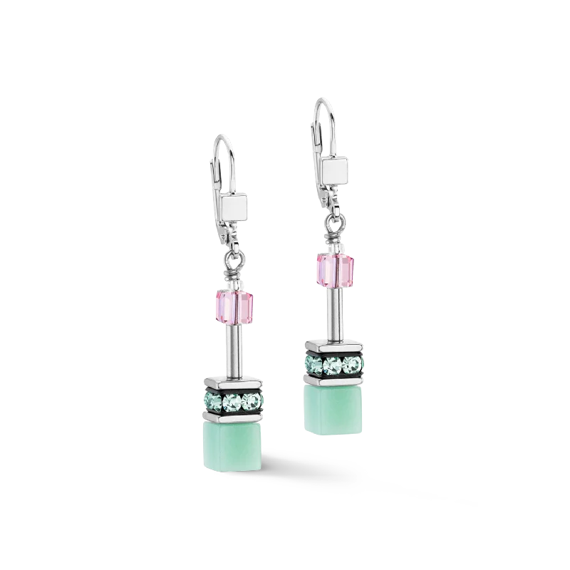 Trendy earrings for women-GeoCUBE® Iconic earrings green-pink