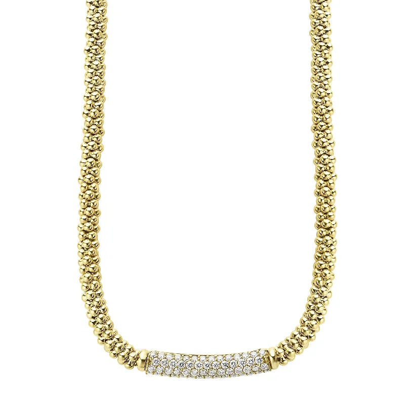 Chain necklace for women-Caviar Gold Diamond Long Station Caviar Necklace