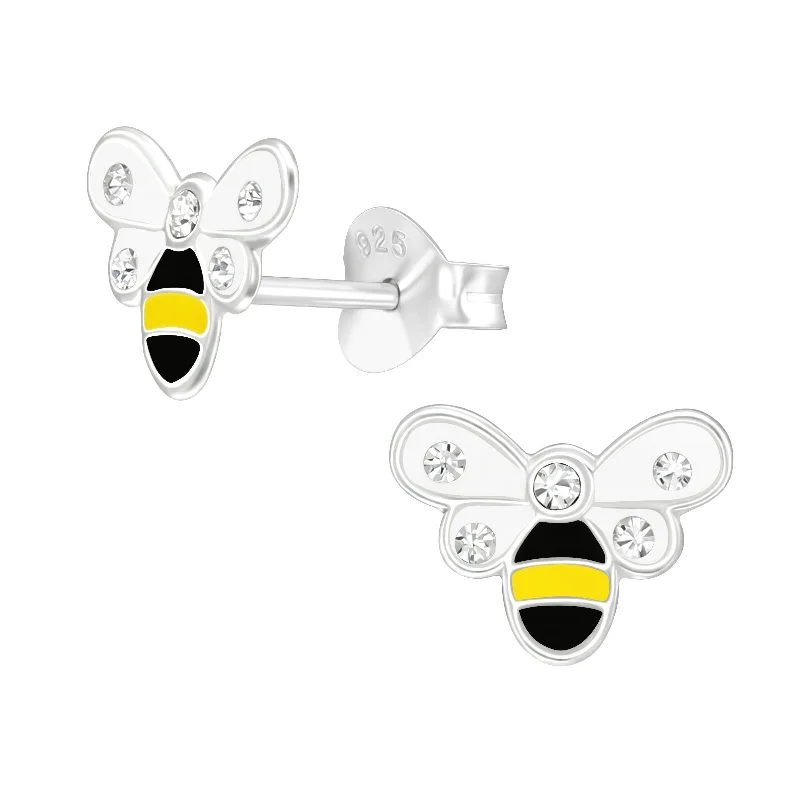 Sterling silver earrings for women-Bumble Bee Crystal Stud Earrings in Sterling Silver