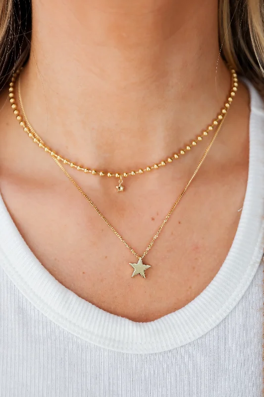 Chain necklace for women-FINAL SALE - Hadley Gold Star Charm Layered Necklace