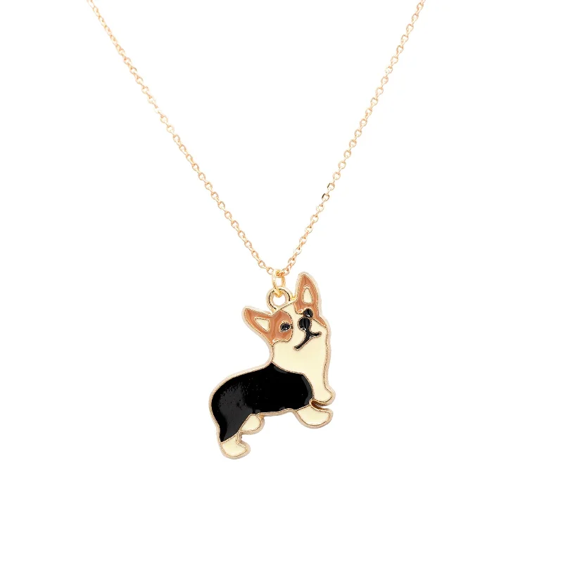 Stylish gold necklace for women-Corgi Dog Enamel Animal Charm Necklace Children's Pet