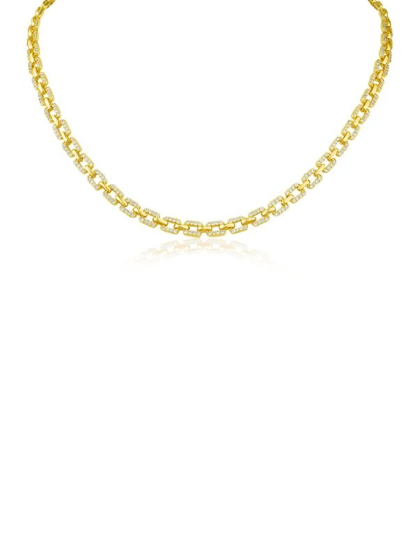 Designer necklace for women-Pave CZ Link Necklace