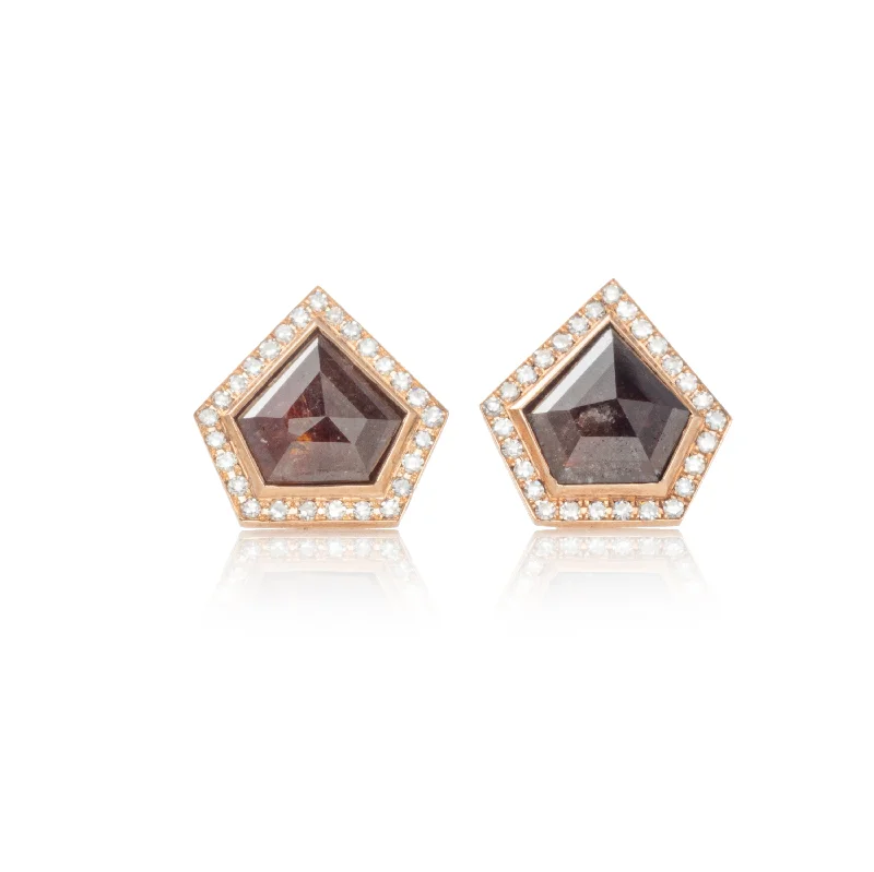 Gold dangle earrings for women-Penta Halo Studs