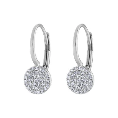 Dangling gemstone earrings for women-14KT GOLD PAVE DIAMOND SMALL DISK EURO-WIRE EARRING