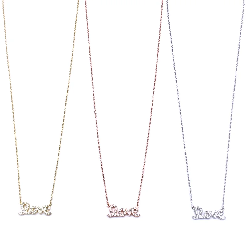 Pendant chain necklace for women-Ashley Gold "Love" Script CZ Necklace