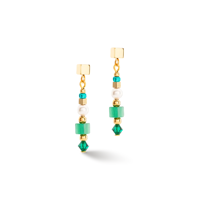 Crystal earrings for women-Earrings Square Stripes gold-green