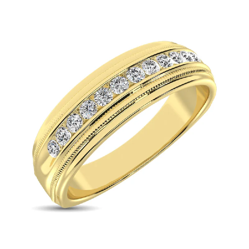 Three-stone engagement ring for women-14K Yellow Gold Diamond 1/4 Ct.Tw. Men's Machine Band