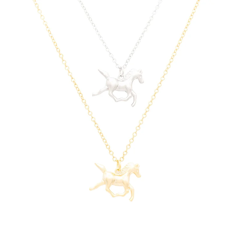 Gold necklace for women-Running Horse Charm Necklace