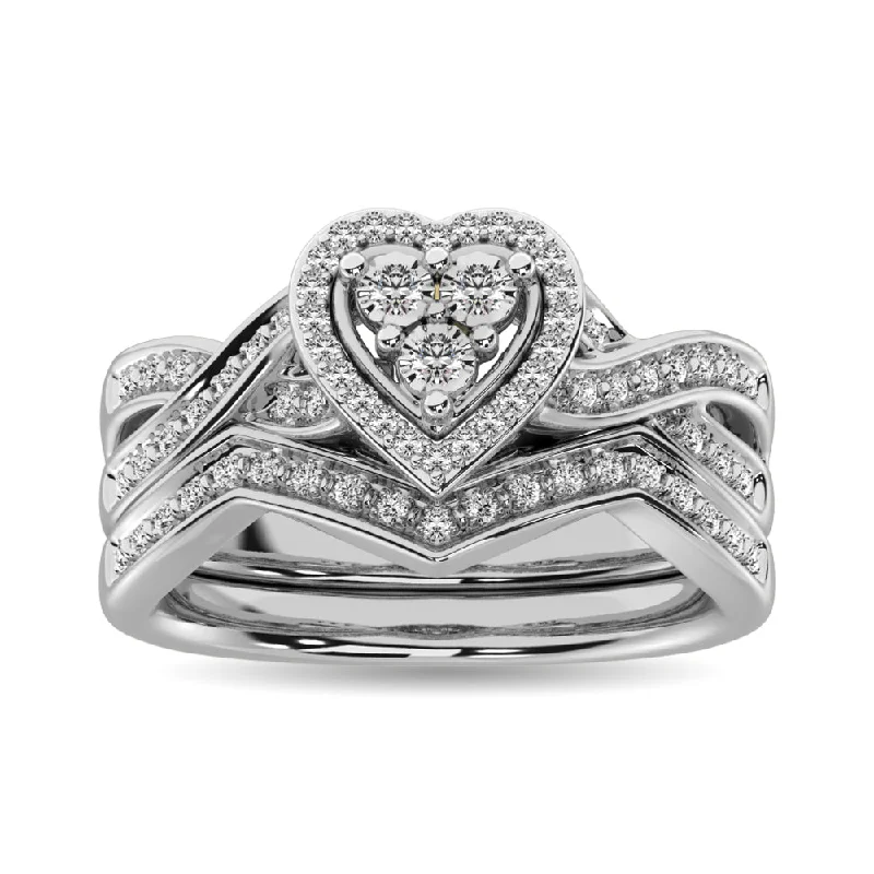 Heart-shaped engagement ring for women-Diamond Bridal Ring 1/5 ct tw in Round-cut 10K in White Gold